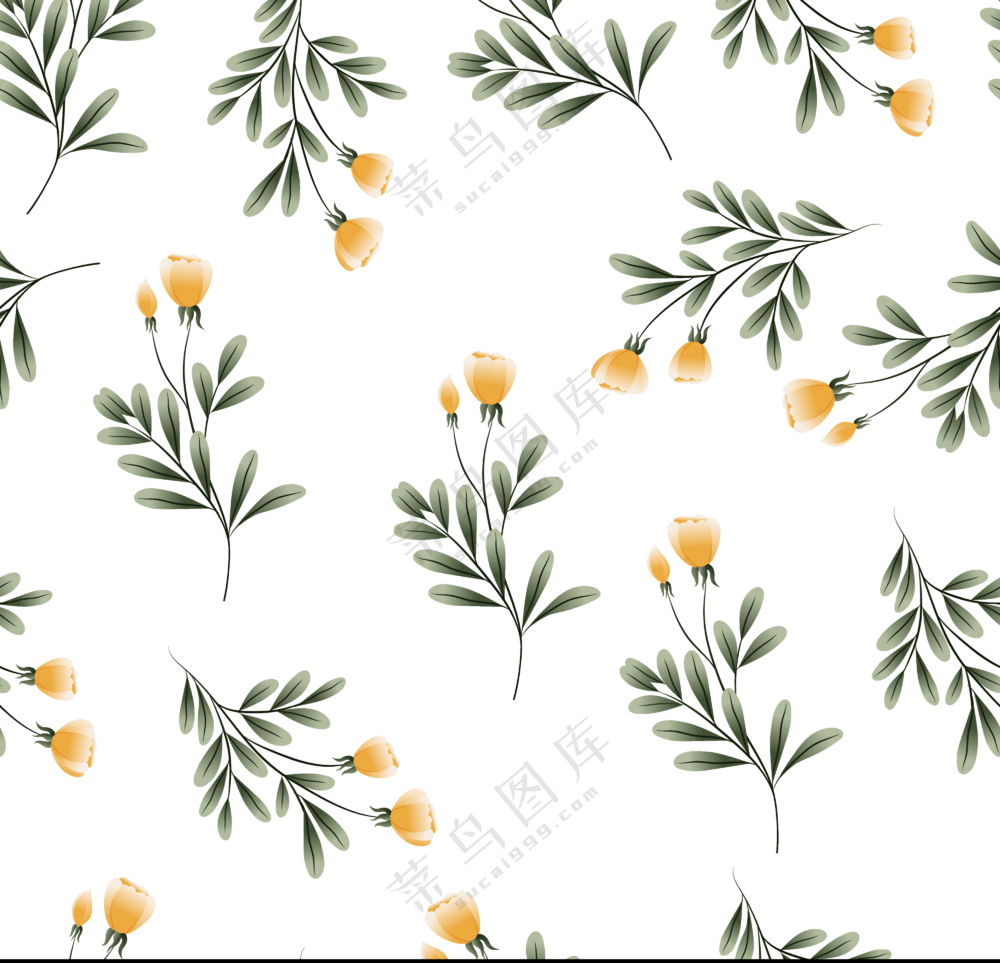 绿叶黄色花朵装饰图案免抠图片素材