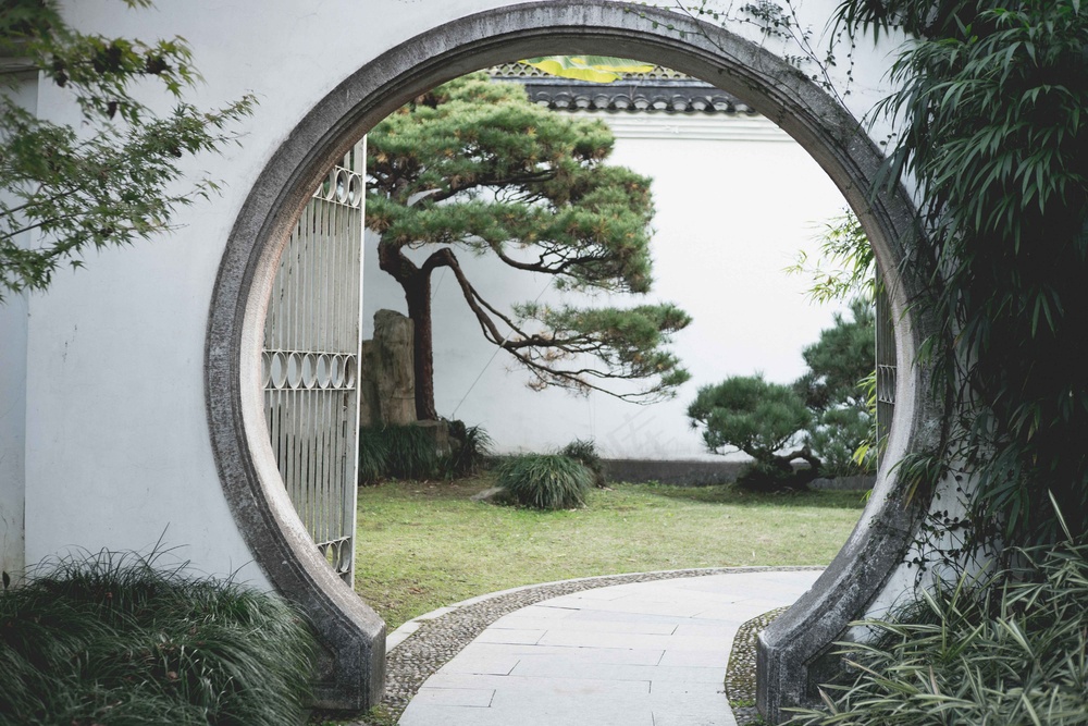 复古庭院拱门背景素材
