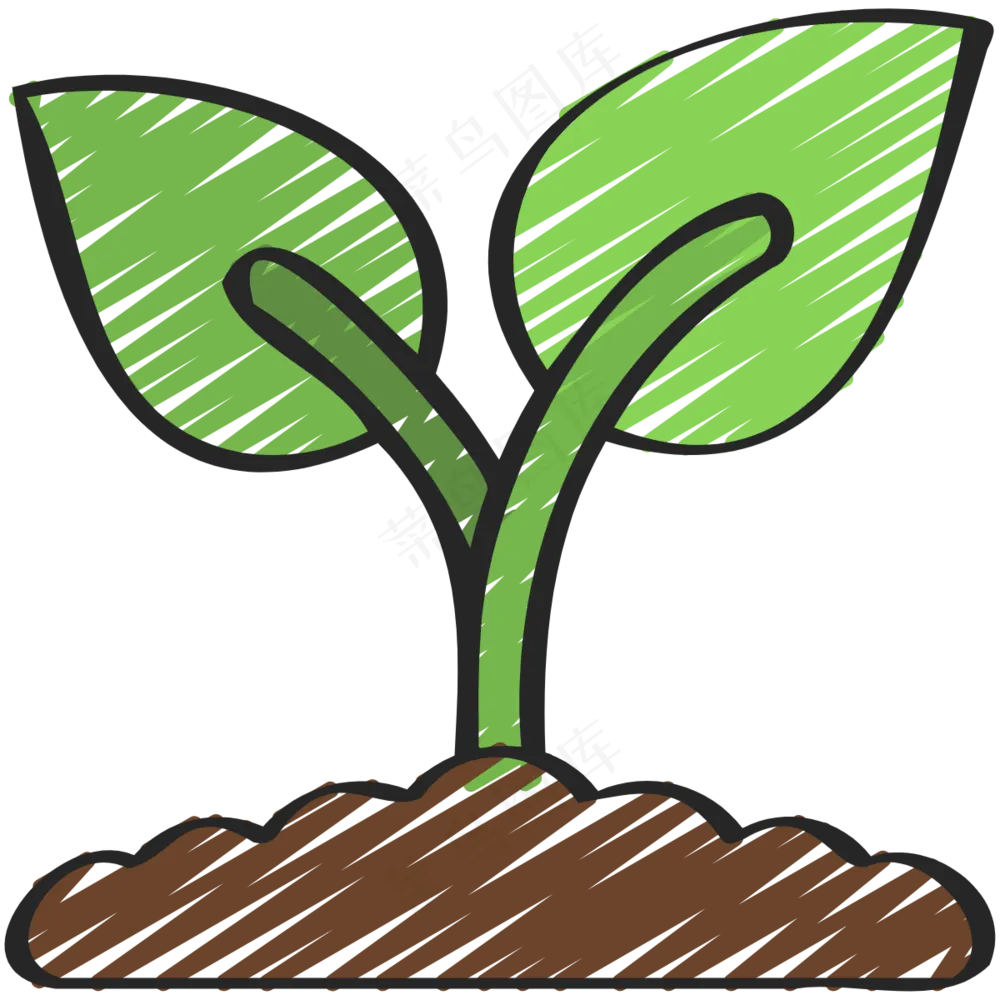 植物 土壤上长着叶子 铅笔手绘图标icon