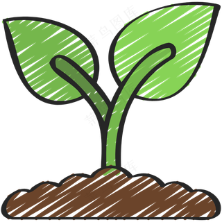 植物 土壤上长着叶子 铅笔手绘图标icon