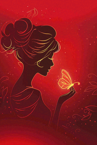 红色金线剪影女生节妇女节唯美插画背景