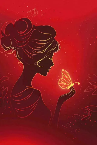 红色金线剪影女生节妇女节唯美插画背景