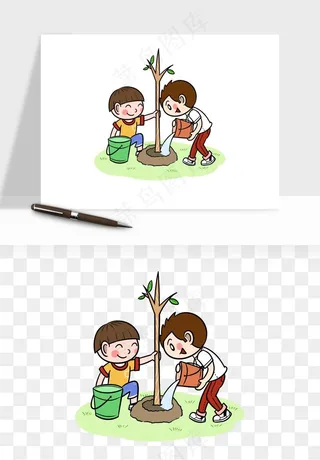 手绘植树节挖土人物png免抠