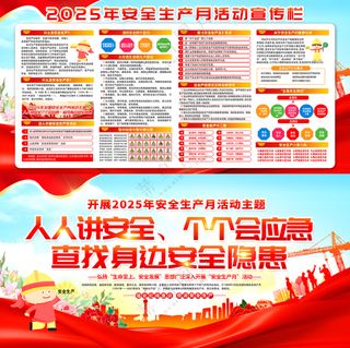 红色大气2025安全生产月主题宣传展板