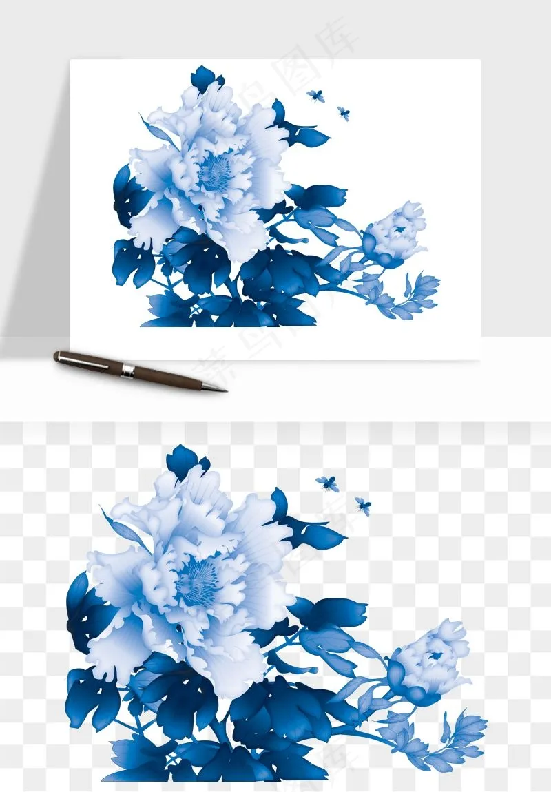青花瓷花纹花卉图案png免抠