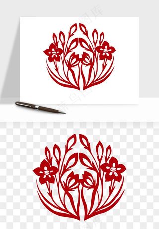 传统剪纸植物花卉png免抠