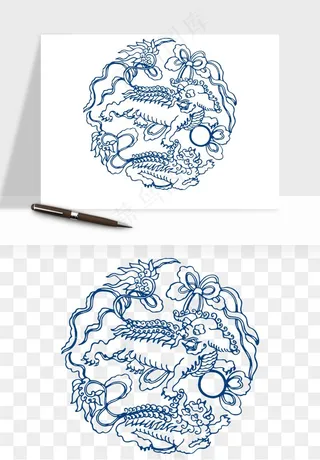 青花瓷花纹花卉图案png免抠