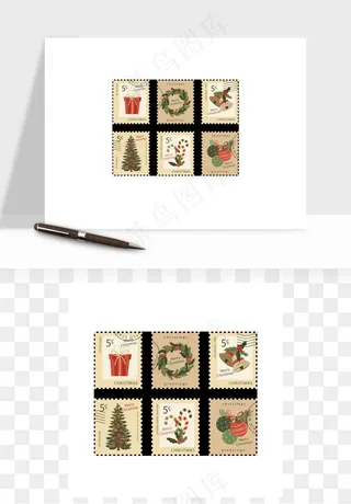 邮票复古手绘矢量