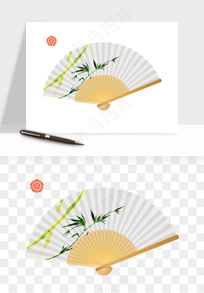 古风扇子元素png免抠