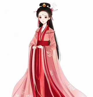 红色衣裙的古风人物少女插画免抠