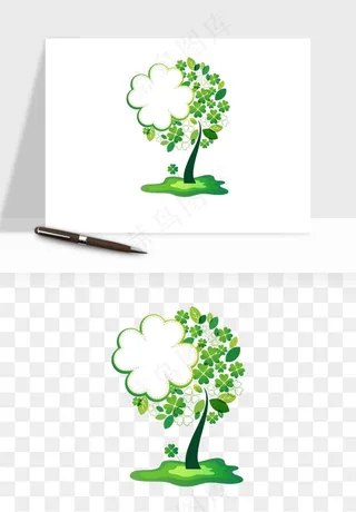 手绘四叶草幸运植物png免抠