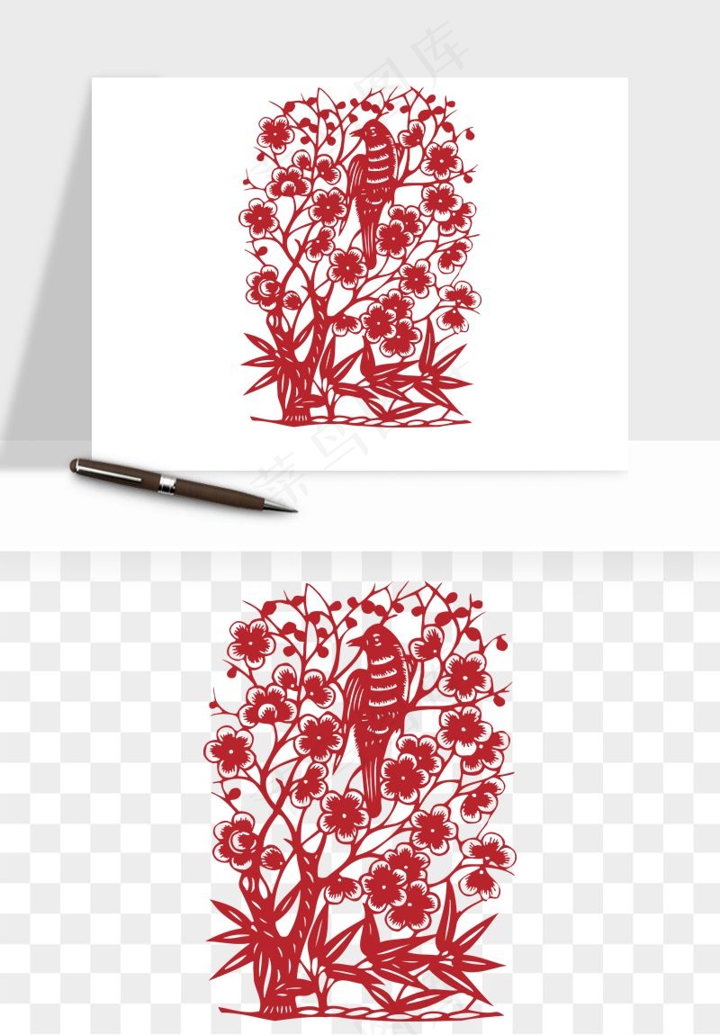 传统花鸟动物剪纸png免抠