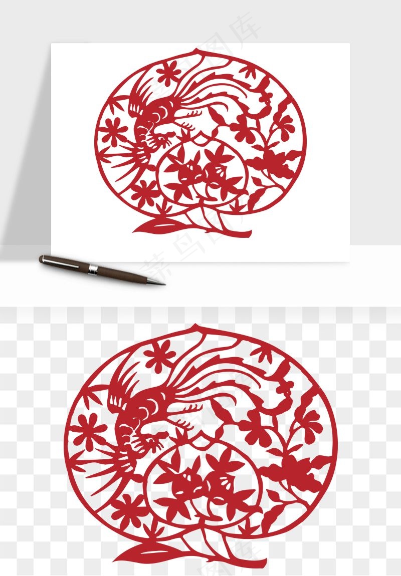 传统剪纸植物花卉png免抠