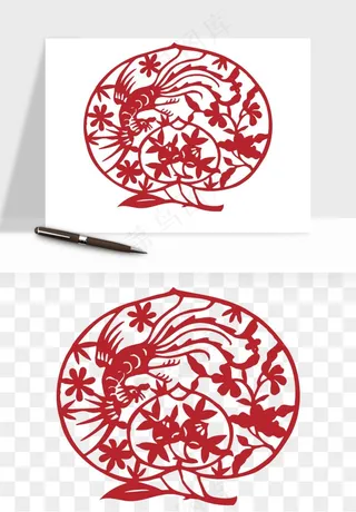 传统剪纸植物花卉png免抠