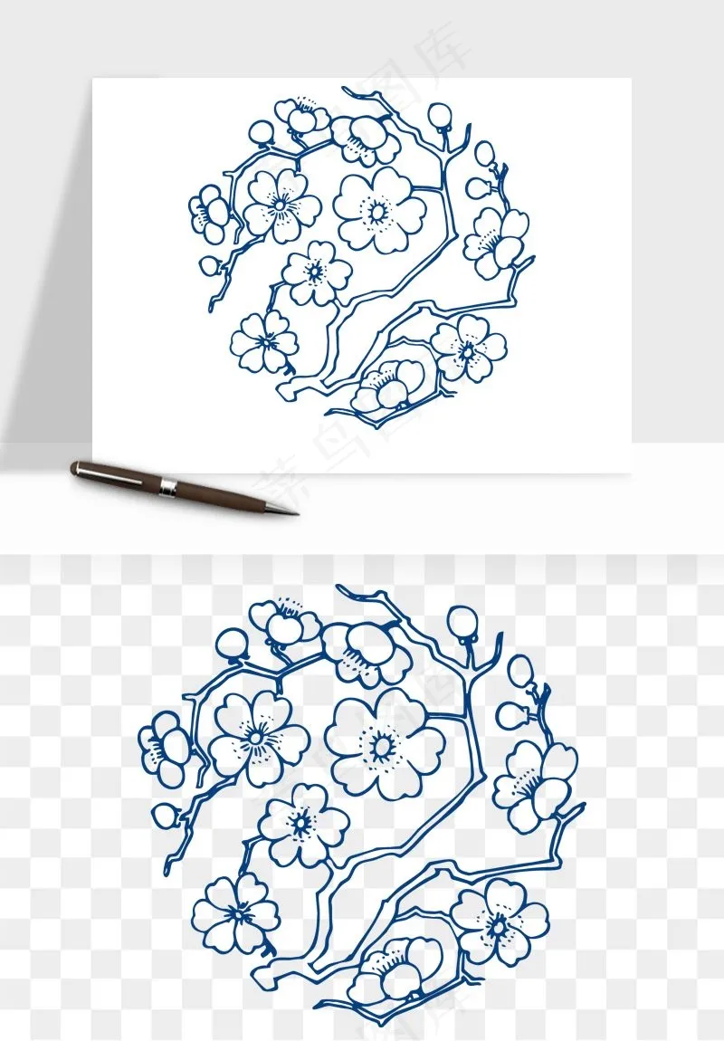 青花瓷花纹花卉图案png免抠