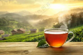 红茶茶叶茶园品茶风景摄影图