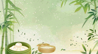 中国风竹子水彩插画淡雅端午节插画背景