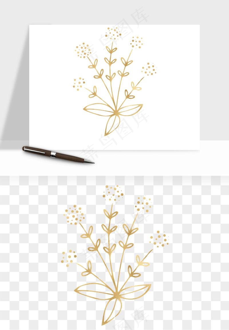 金色植物花环边框png免抠