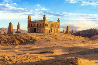 雅丹地貌黄土沙丘干旱大漠风光摄影图