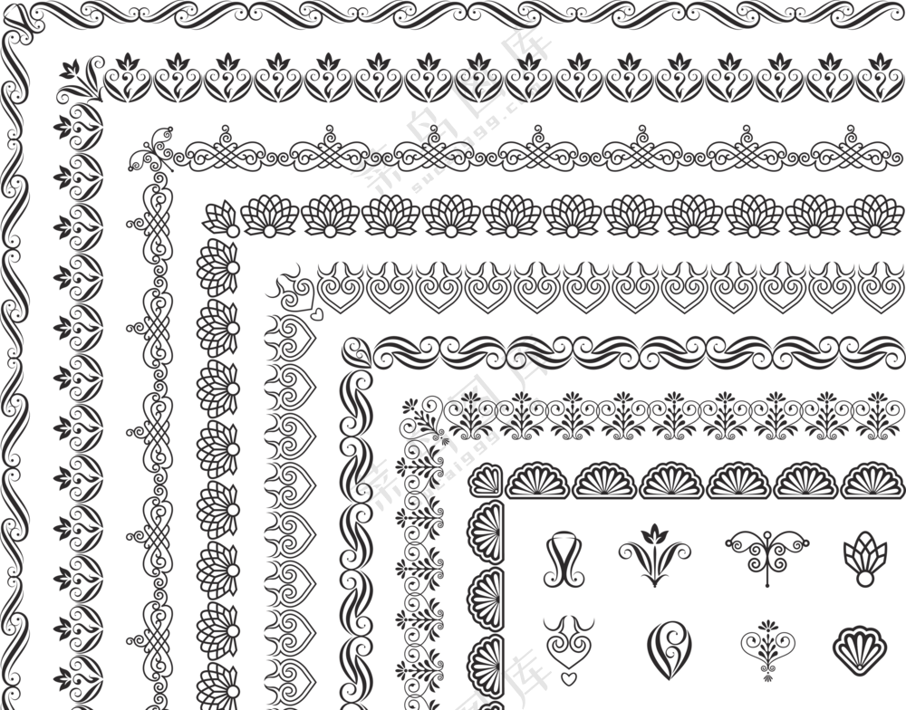 边框适用黑白花纹图案免抠图片素材