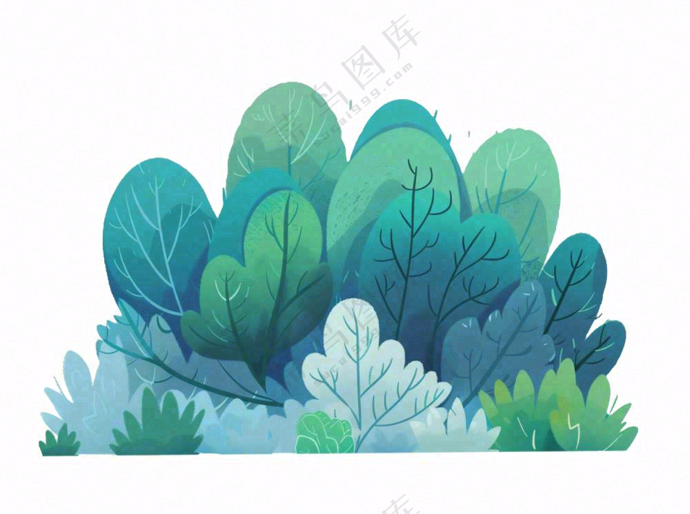 草丛灌木丛绿叶插画免抠