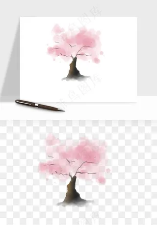 手绘浪漫花树桃花树png免抠