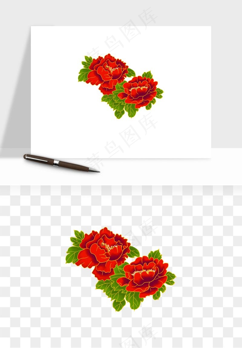 手绘国潮牡丹花花卉图案png免抠