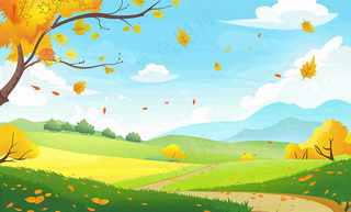 秋天插画风景处暑背景