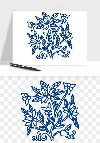 青花瓷花纹花卉图案png免抠