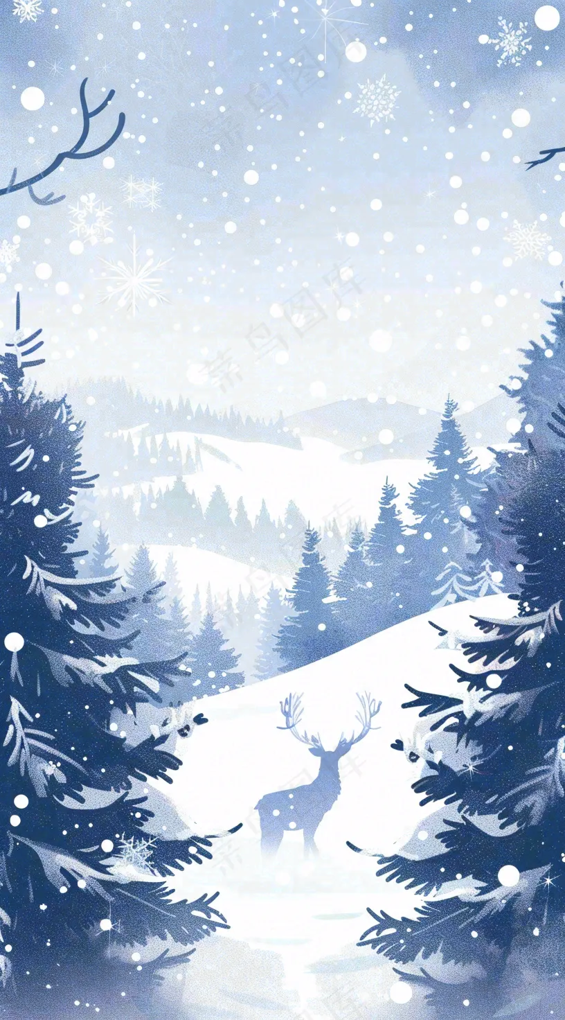 冬天白雪覆盖寒冷唯美雪景大寒插画背景