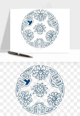 青花瓷花纹花卉图案png免抠