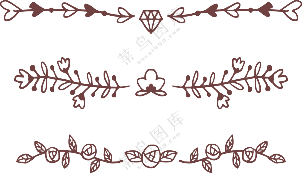 钻石花朵等图案手绘分割线PNG素材