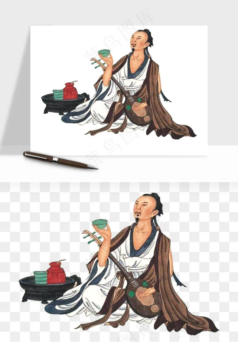 手绘古代诗人文人png免抠