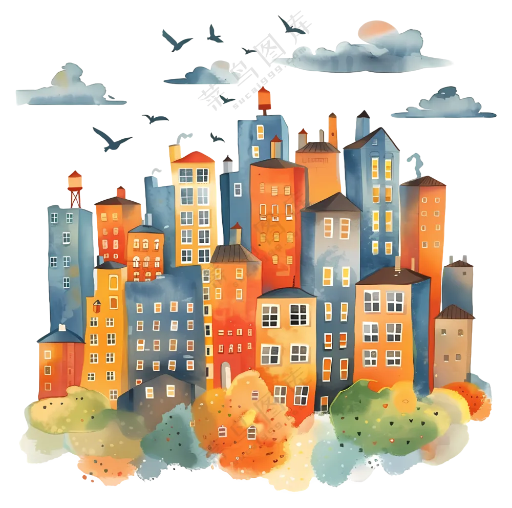 多彩的城市景观插图