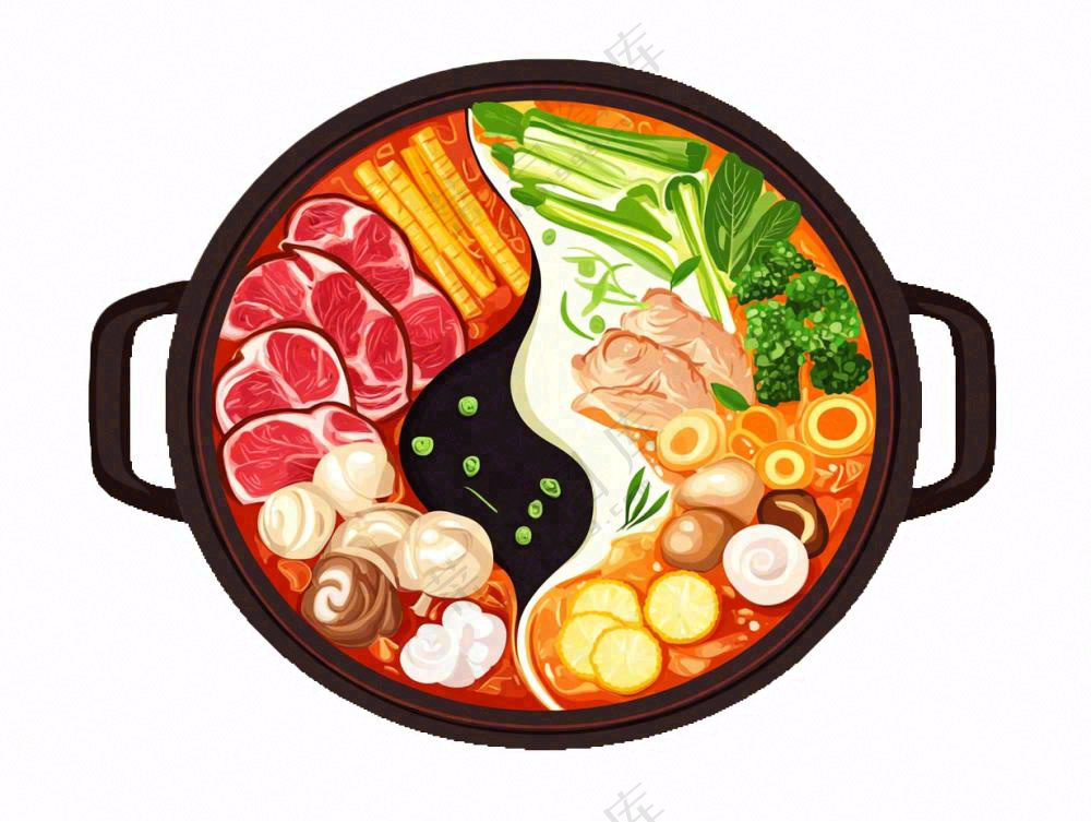 鸳鸯火锅美食插画免抠