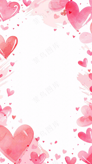 粉色爱心白背景插画情人节七夕插画边框背景