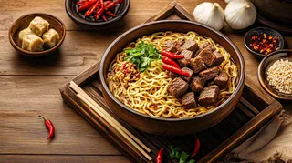 红烧牛肉面粉美食面食摄影图