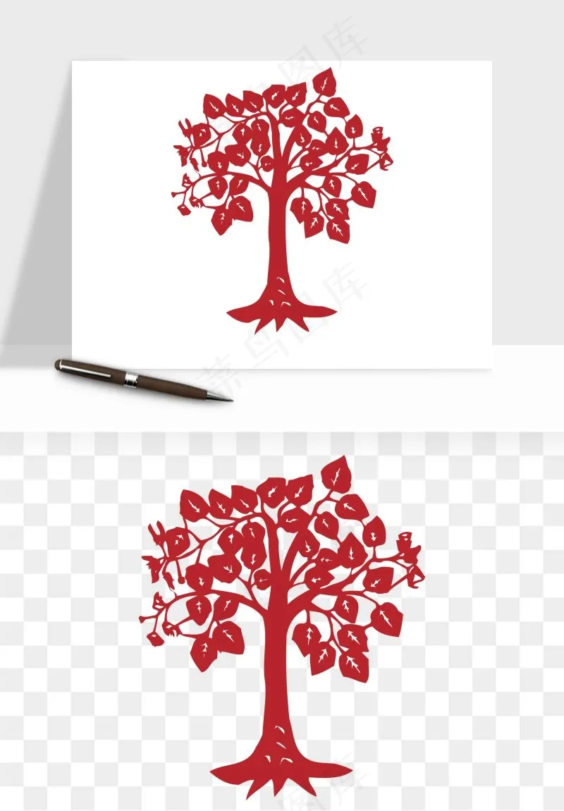 传统剪纸植物花卉png免抠