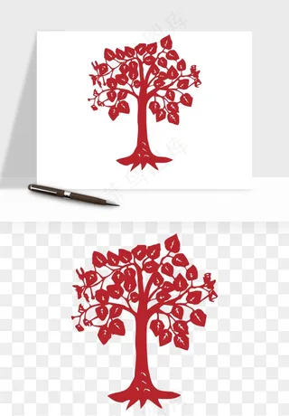 传统剪纸植物花卉png免抠