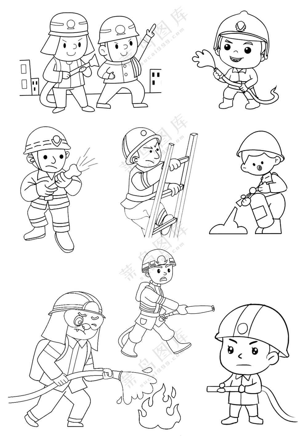 消防员简笔画幼儿园线稿元素大合集