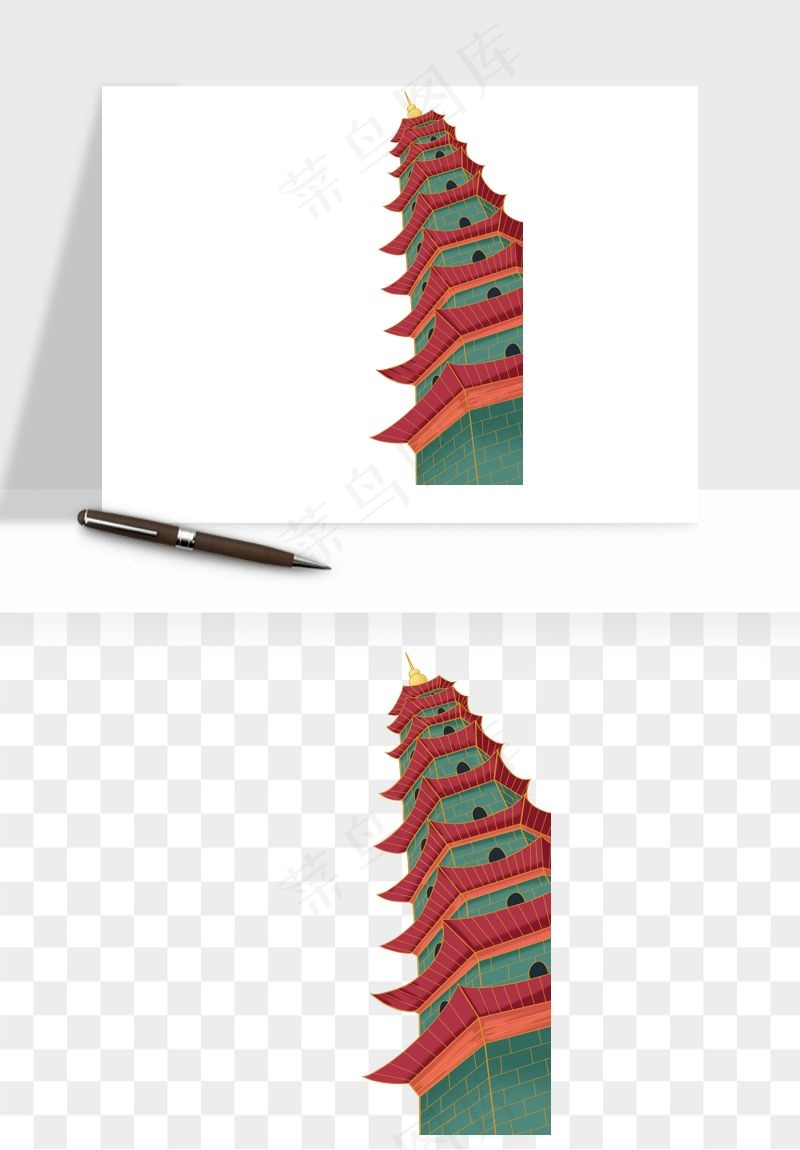 国潮风古建筑古楼古塔鼓楼psd,png免抠图