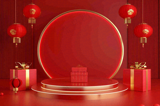 电商促销简约立体几何海报背景电商C4D展台背景