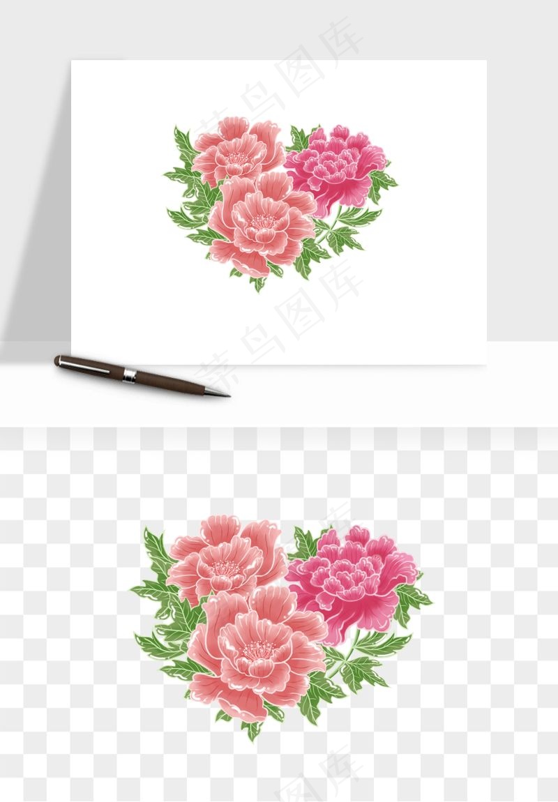 手绘国潮牡丹花花卉图案png免抠