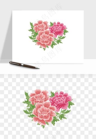手绘国潮牡丹花花卉图案png免抠