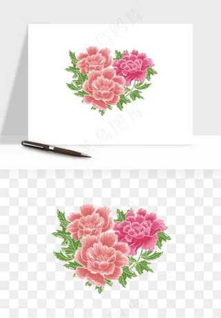 手绘国潮牡丹花花卉图案png免抠