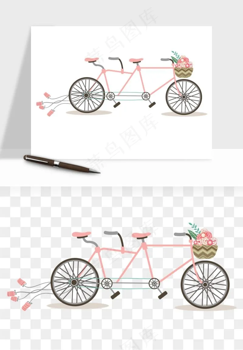 手绘自行车情侣人物png免抠