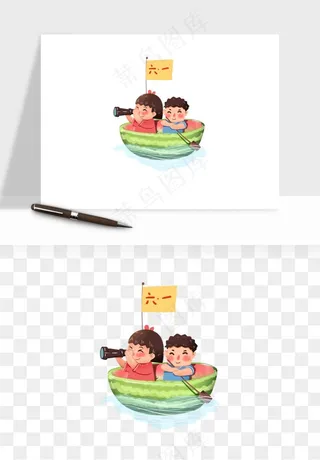 手绘儿童小孩玩耍png免抠