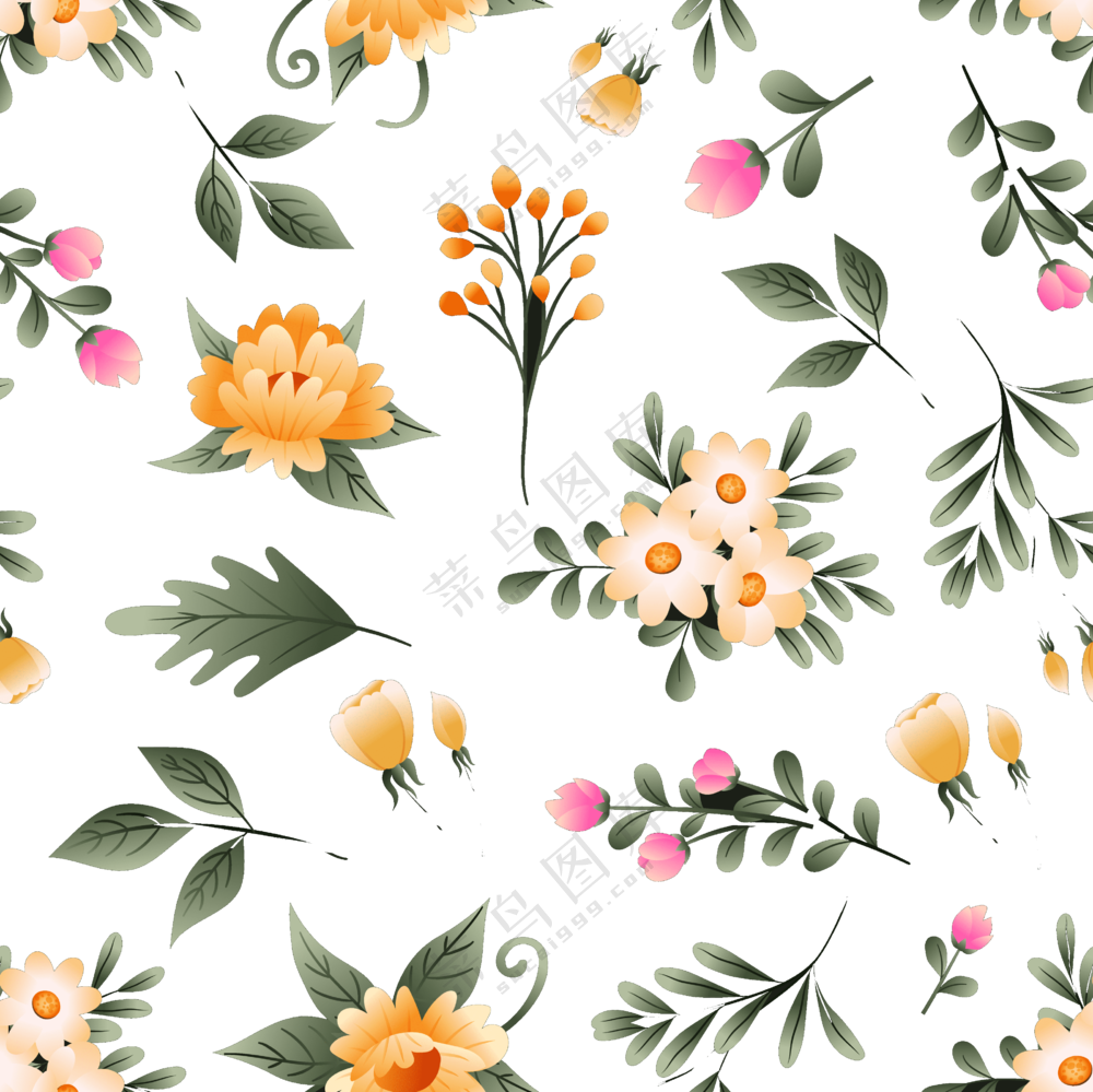 花朵藤蔓装饰元素无缝图案免抠素材