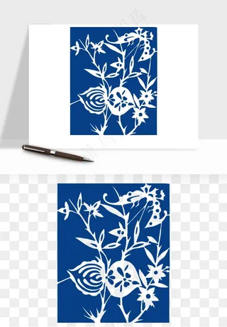 青花瓷花纹花卉图案png免抠