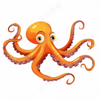 海洋动物章鱼墨鱼鱿鱼卡通插画免抠